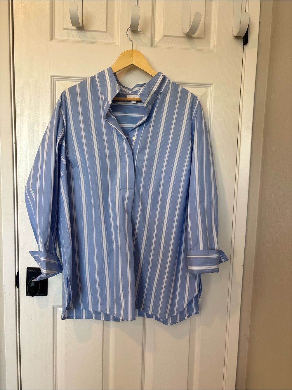 J. Jill Blue and White Striped Button-Front Shirt